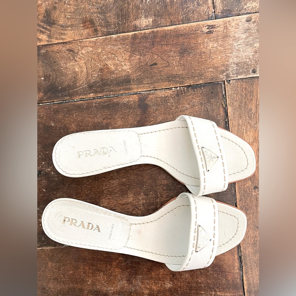 Authentic Prada white slides